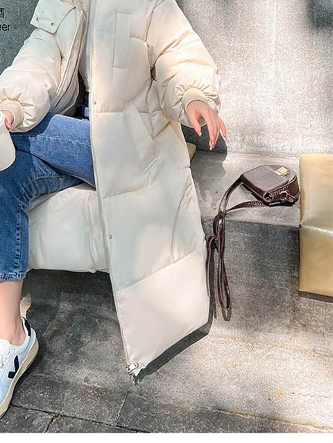 Women Long Sleeve Solid Zipper Loose Down Jacket Coats