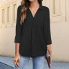 Gioiacombo&trade; Camicia allentata con scollo a V tinta unita casual da donna nuova