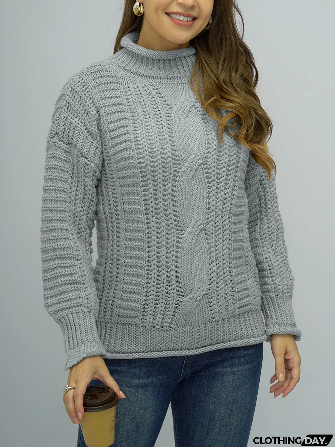 Cable-Knit Mock Neck Sweater