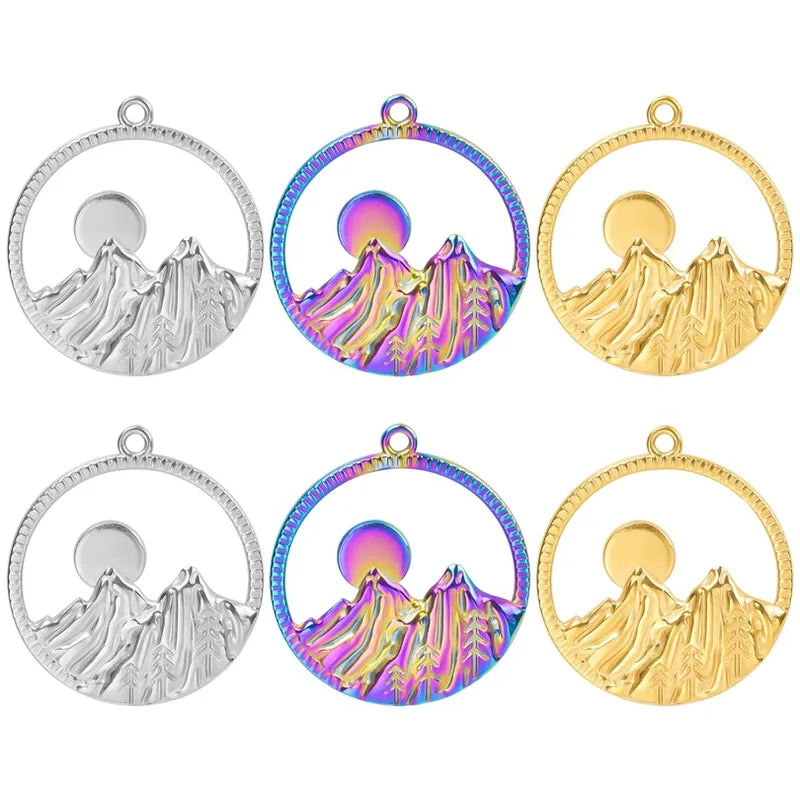 1 Piece 28*25mm Hole 1~1.9mm 304 Stainless Steel 18K Gold Plated Geometric Mountain Pendant