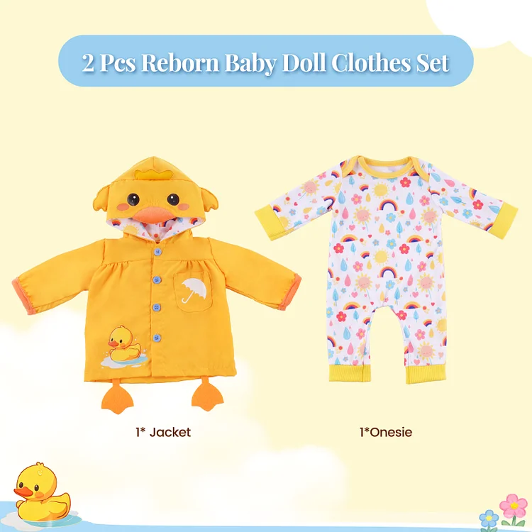 For 17"-22&rdquo; Reborn Baby Duckling Raincoat Set 2-pcs Accessories