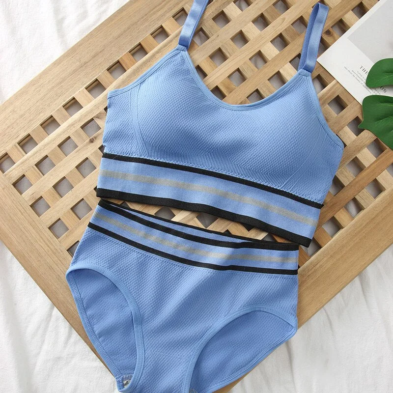 Meet'r Women Bra Panties Set Seamless Top Female Sport Crop Top Beauty Back Bralette Brief Sexy Lingerie Fitness Underwear Set