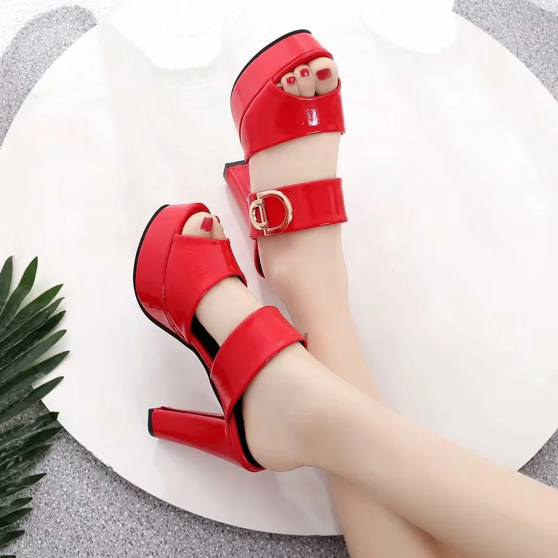 2020 Summer Women Shoes Sexy Ladies High Heels Woman Square Heels Sandals Summer Ladies Shoes Women Sandals Thick Heel 11cm
