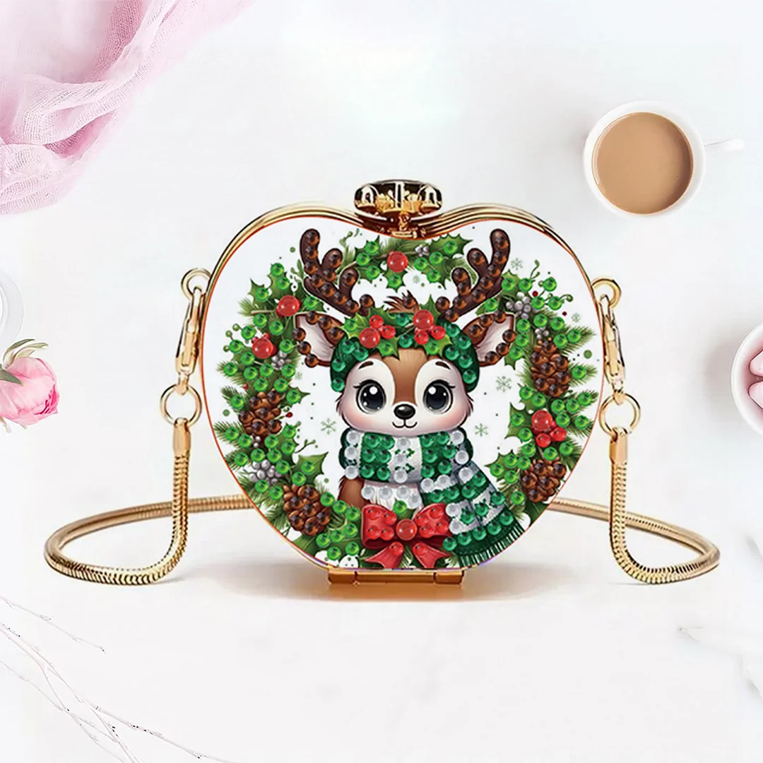 Xmas Reindeer DIY Acrylic Love Art Diamond Painting Coin Purse w/Chain for Women