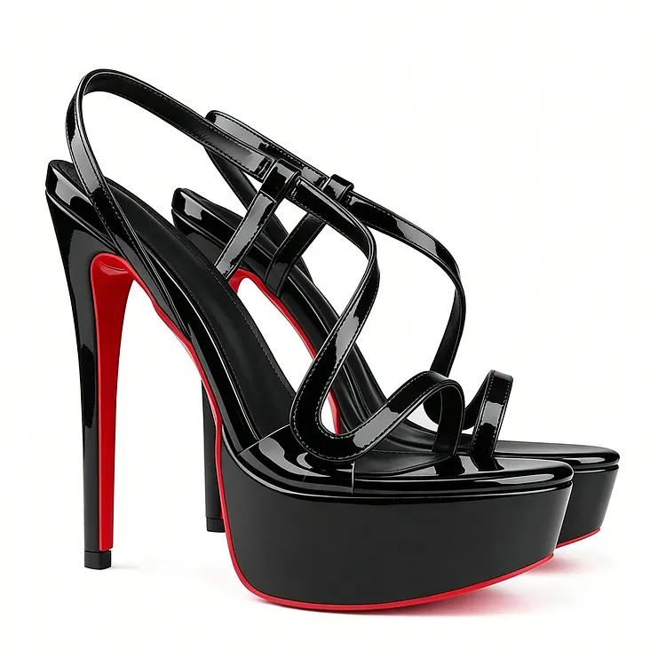 150mm Spotlight Wavy Straps Sandals Red Bottom Stilettos High Heel Sandals Platform VOCOSI VOCOSI