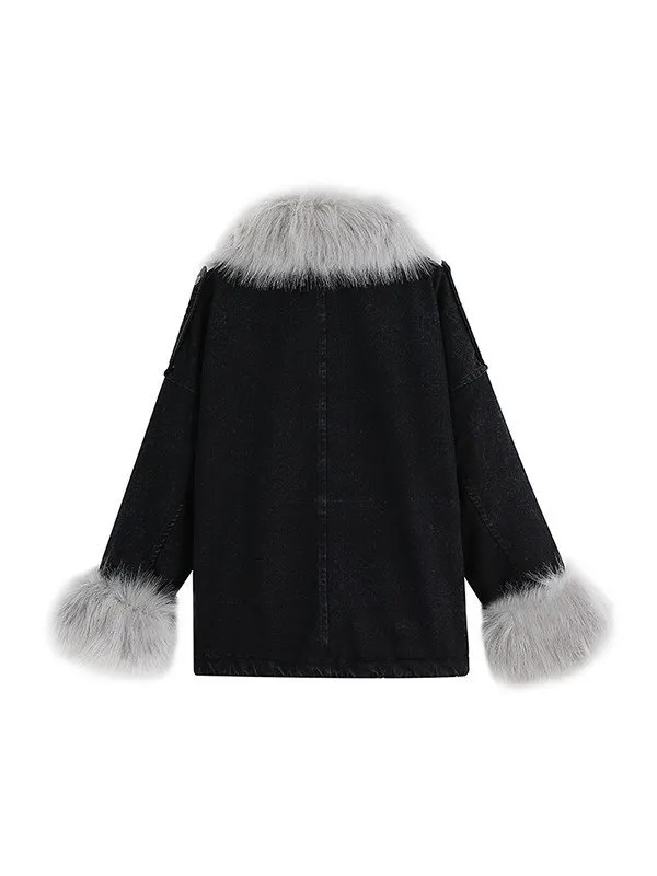 Oversized Faux Shearling Denim Coat