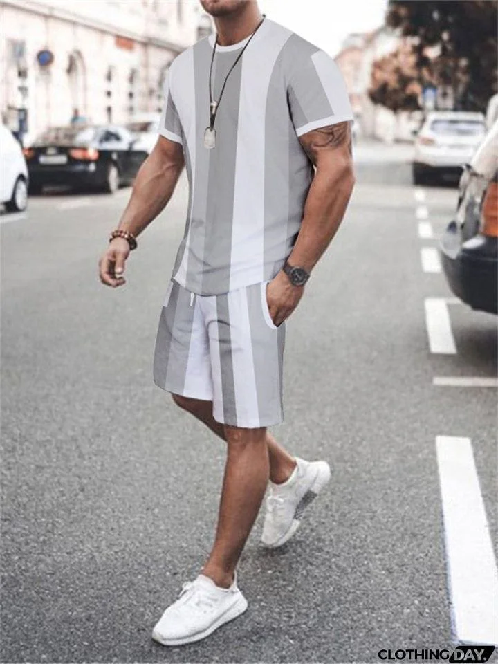 Men's Casual Thin Short Sleeve Crewneck T-shirt Shorts Tracksuits