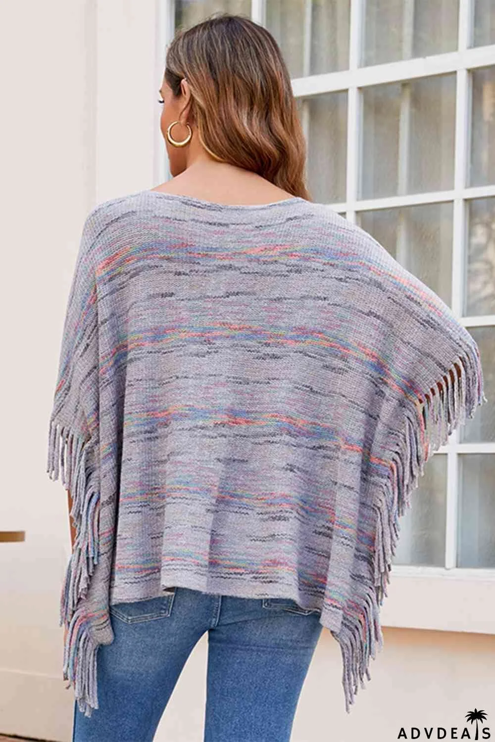 Round Neck Fringe Detail Sleeve Poncho