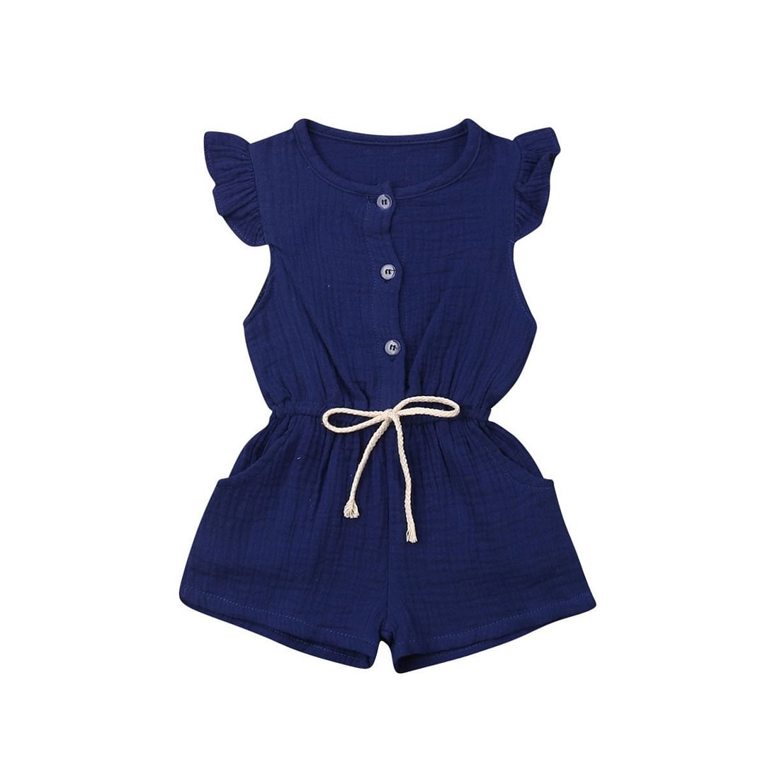 2019 Baby Summer Clothing Infant Kids Baby Girls Solid Romper Clothes Fly-Sleeve Playsuits Sash Jumpsuit Overall Outfits 6M-4Y