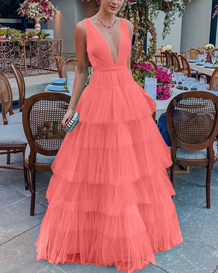 Women's V-neck Solid Color Dress