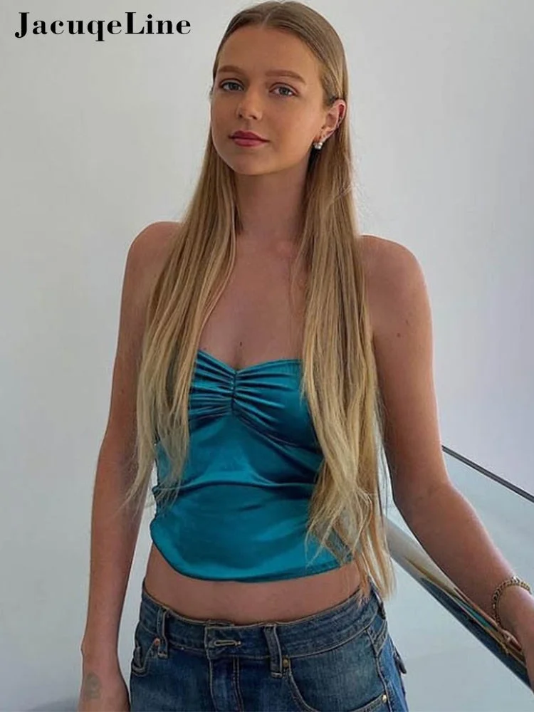 Jacqueline 2022 Summer Sexy Strapless y2k Crop Tops Women e gril Backless Halter Tank Top Casual Sleeveless Skinny Camis