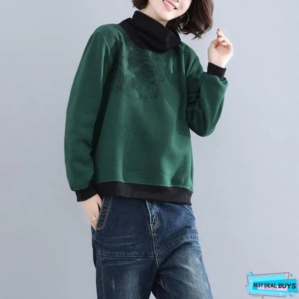 Winter Long Sleeve Turtleneck Pullovers Female Tops Hoodie