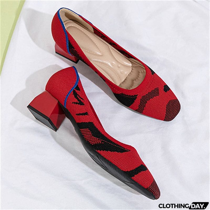 Concise Square Toe Thick Heels Leisure Female Pumps