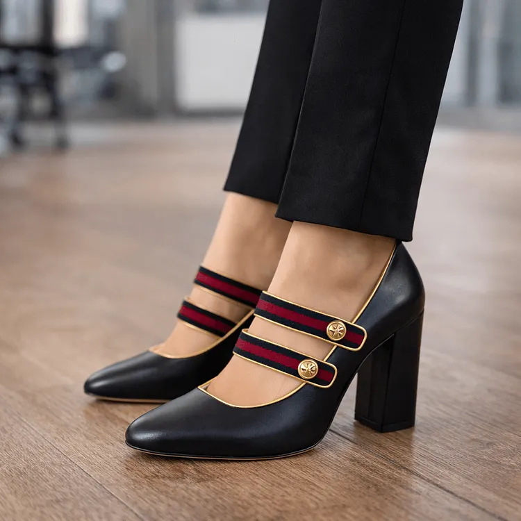 Black Retro Mary Jane Chunky Heel Pumps Vdcoo