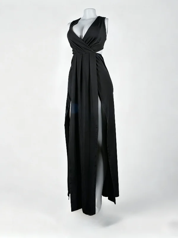 Gothic Enchantress Deep V-neck Slit Cutout Maxi Dress