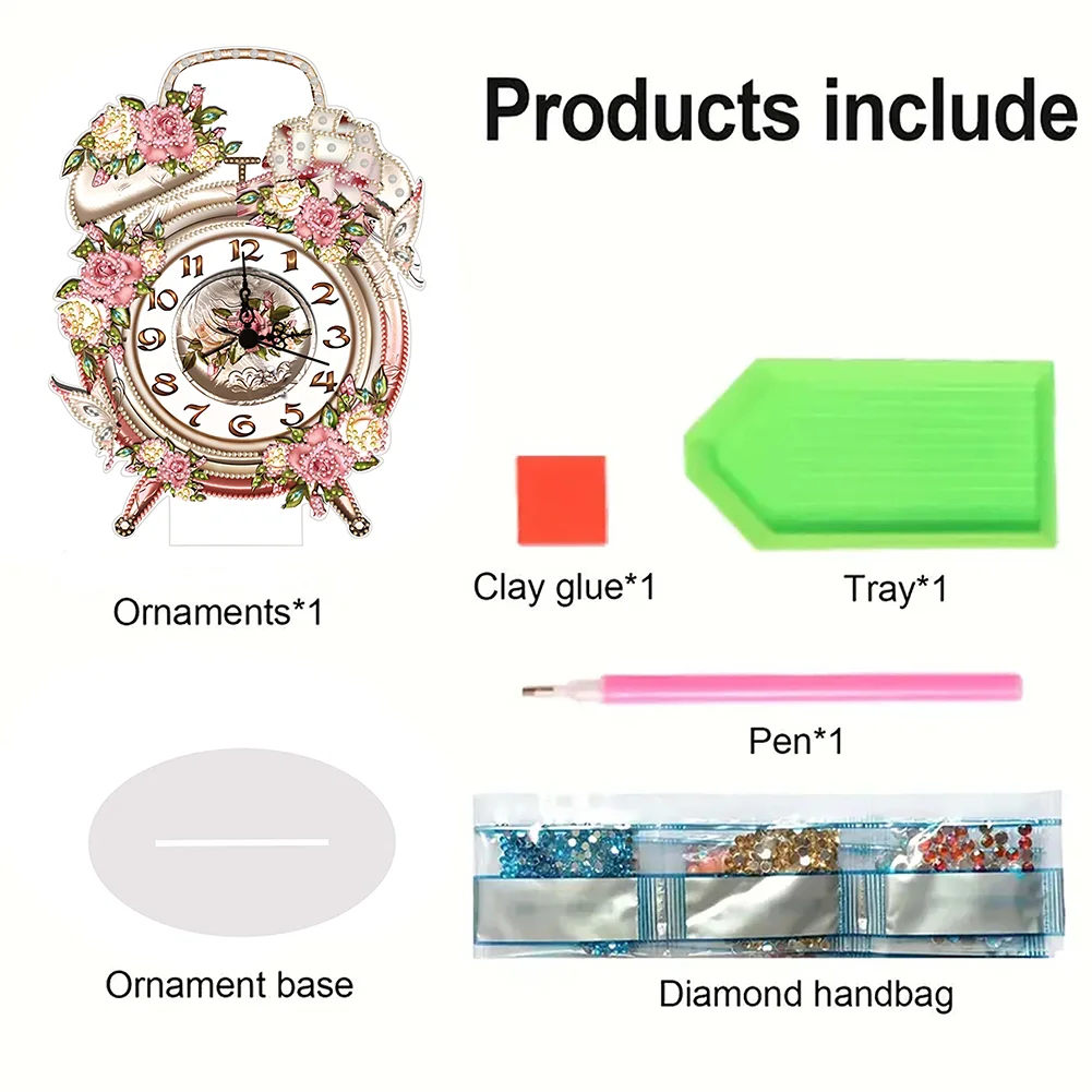 DIY Flowers Vintage Acrylic Special Shaped 5D Diamond Painting Clock Art Craft