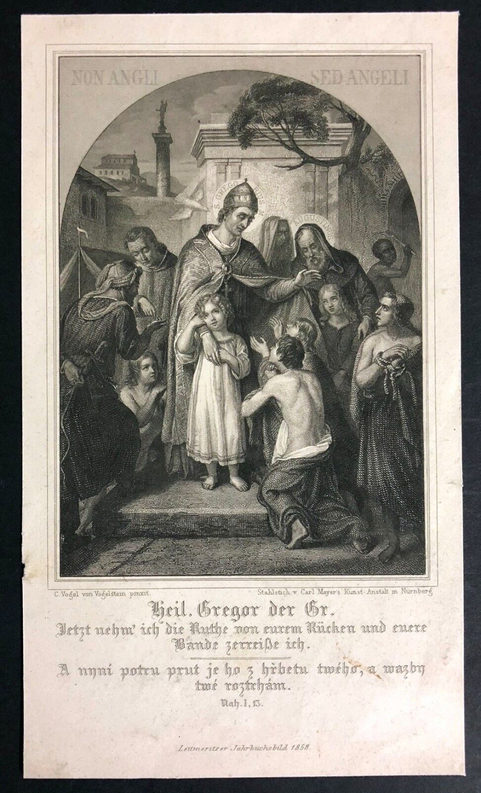 Saint Gregor Pilgrimage Very Old Devotional Picture Stahlstich Nuremberg (O-4980