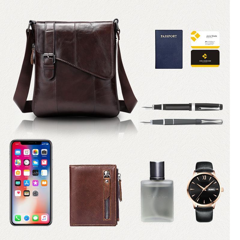 Mens Handy Large Capacity Casual Durable Leather Crossbody Bag