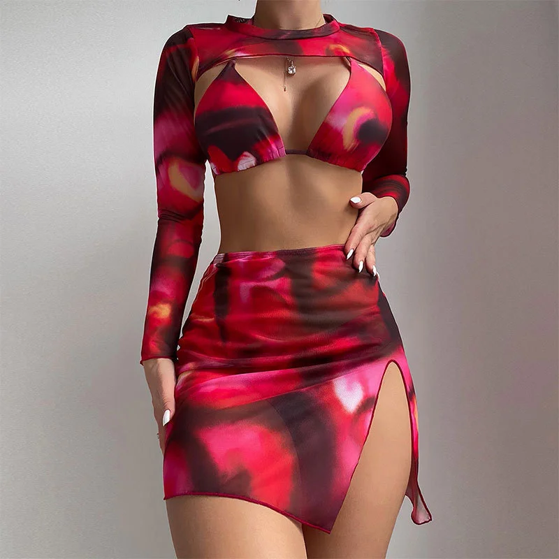 Uveng 2025 New Bikin Bikin Tie Dye Four-Piece Split Swimsuit Woman