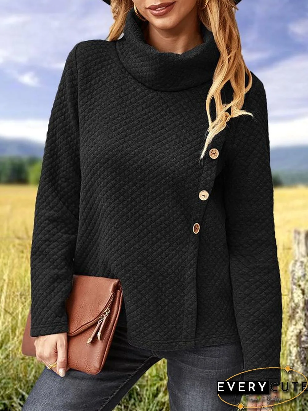 High Collar Plaid Pattern Top