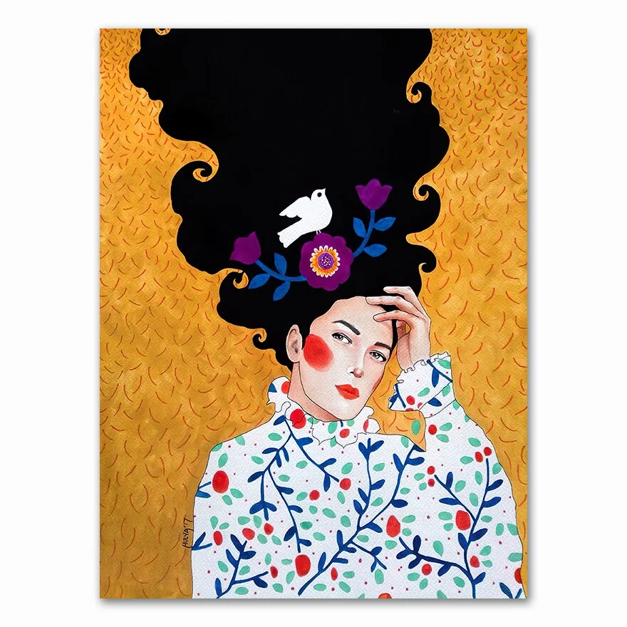 Athvotar Abstract Girl Hair Flower Bird Wall Art Canvas Painting Nordic Posters And Prints Vintage Wall Pictures For Living Room Decor