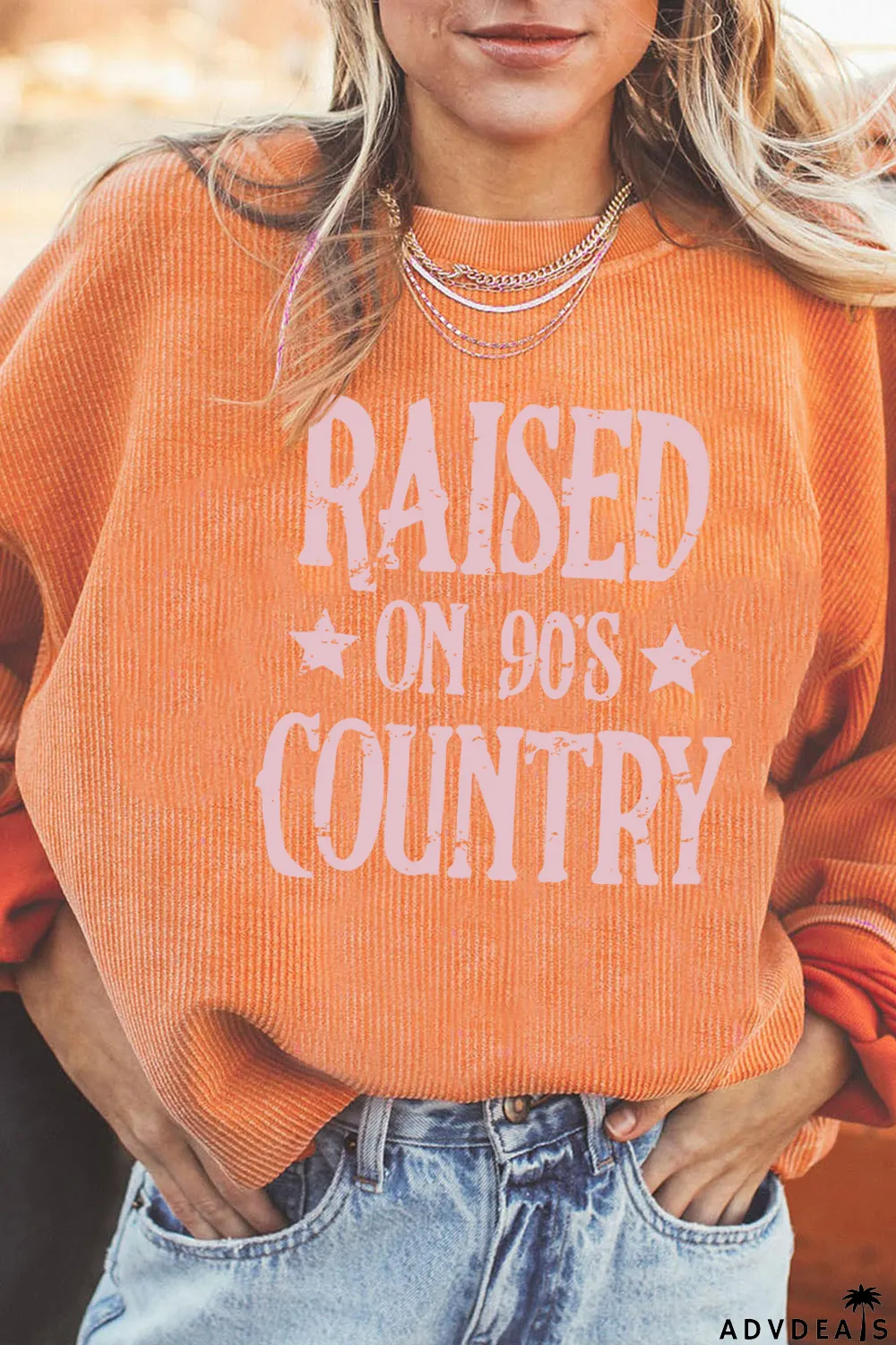 Orange Letter Print Ribbed Long Sleeve Oversized Sweatshirt