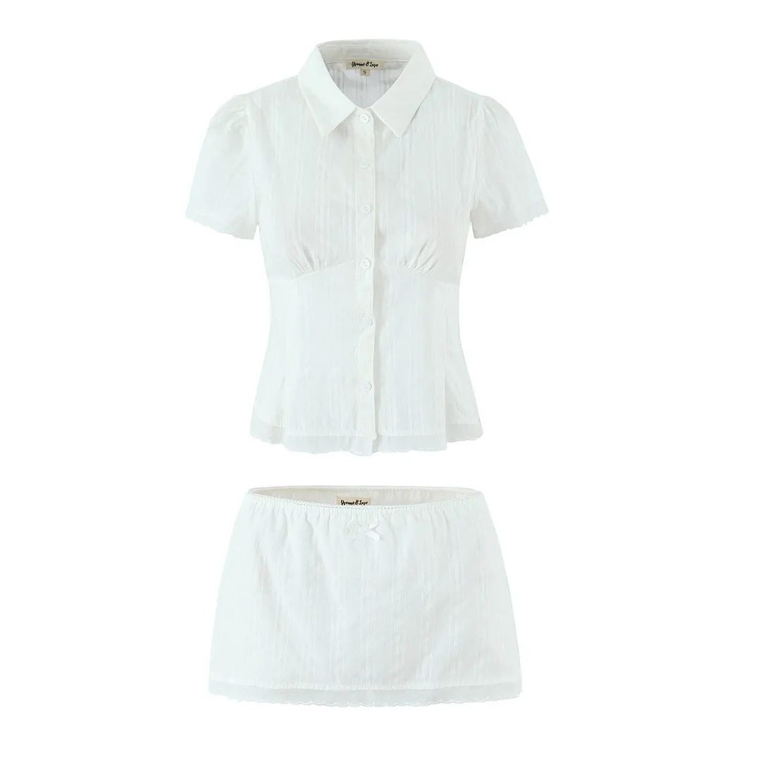 Nigikala Nigikala Women's Clothing 2025 Summer Splicing Lace Check-Shirt + Short Skirt Suit Women C27574/5F