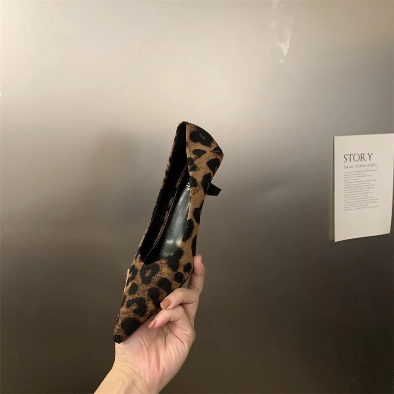 Breakj Breakj Autumn And Winter New Pointed High-Heeled High-Heeled Shoes Leopard Print Fashion Commuting Low-Heeled Kitten Heel Single Shoes