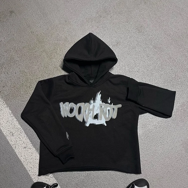 Street Hip Hop Letter Print Hooded Sweatshirt Black Hoodie at Hiphopee