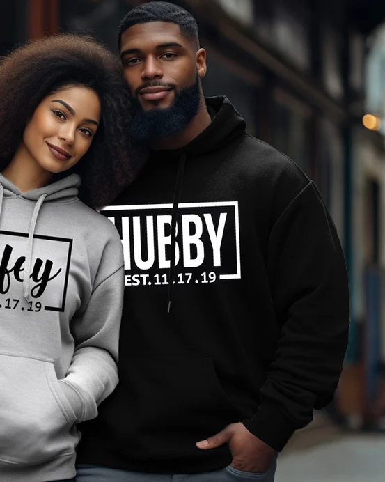 Couple's Plus Size Simple Casual Retro Wiley Hubby Long-Sleeved Sweatshirt