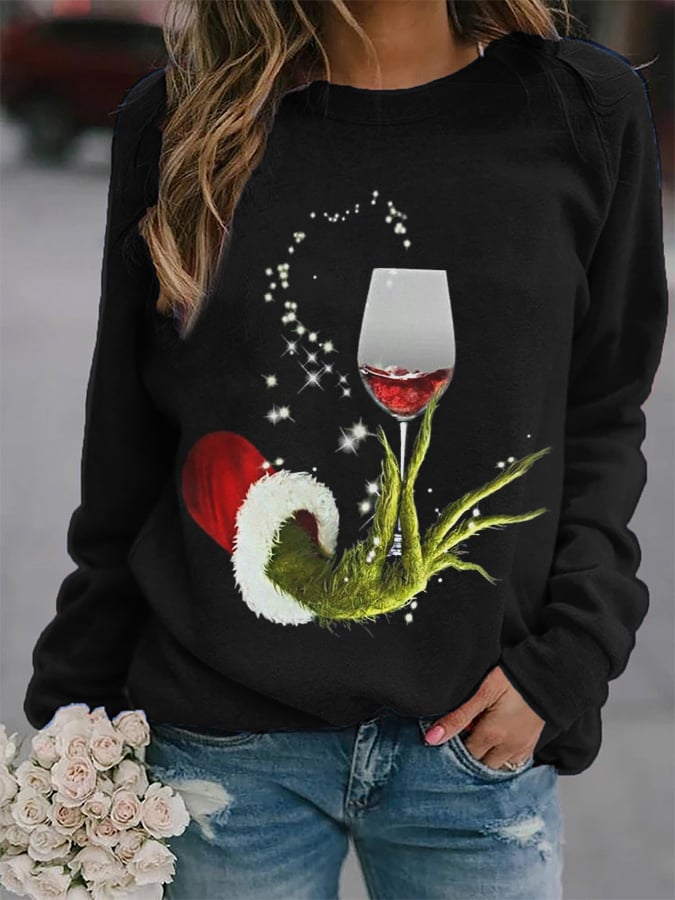 Women's Drink Up Christmas Classic Character Print Casual Sweatshirt