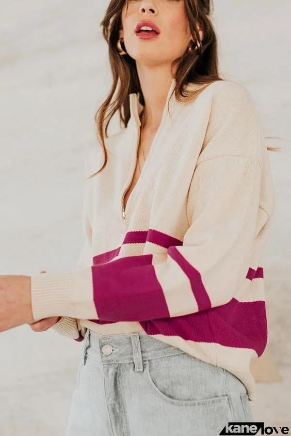 Oversized Stripe Half Zip Sweater