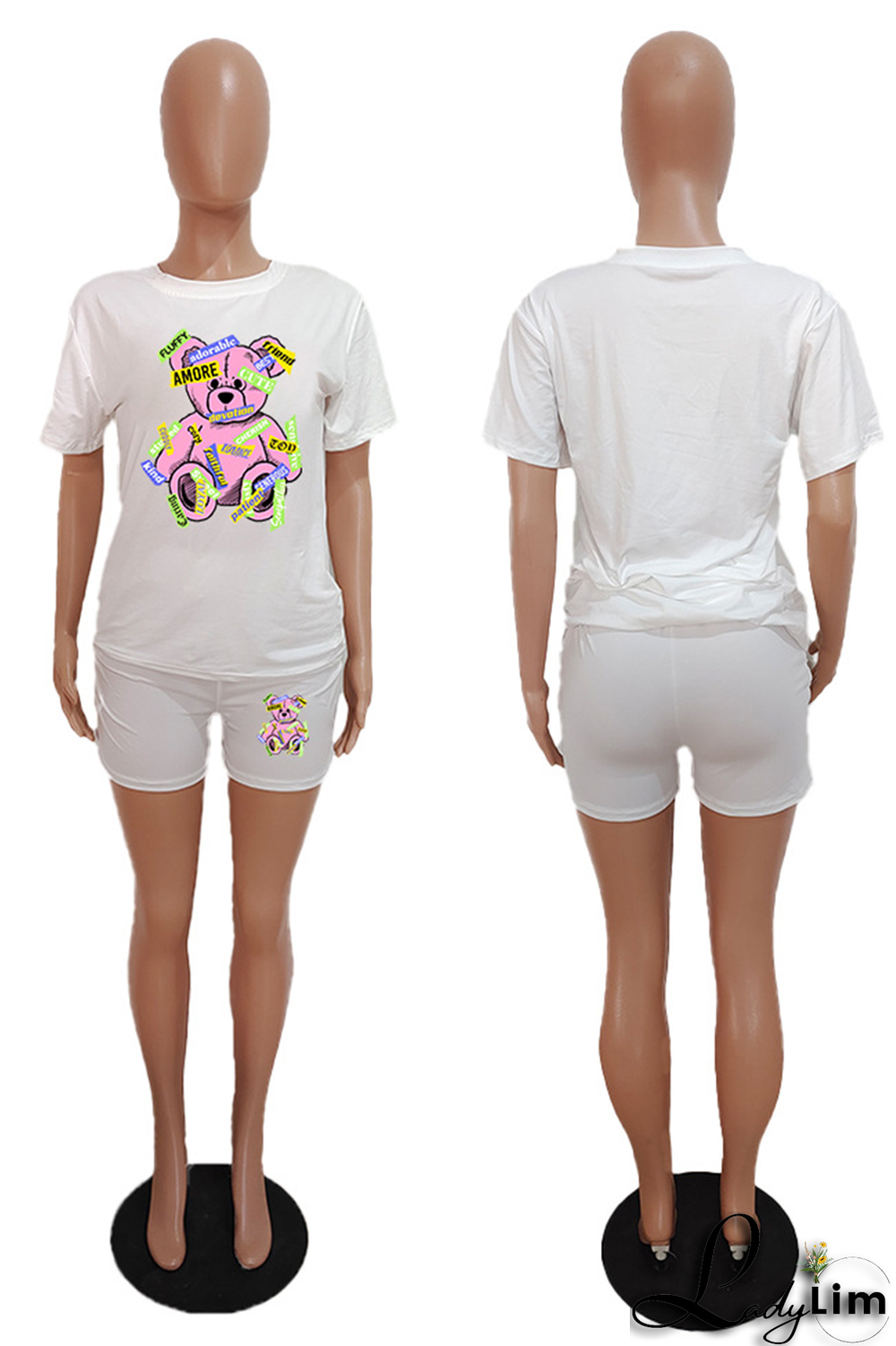 Rose Red Casual Print Patchwork O Neck Short Sleeve Two Pieces