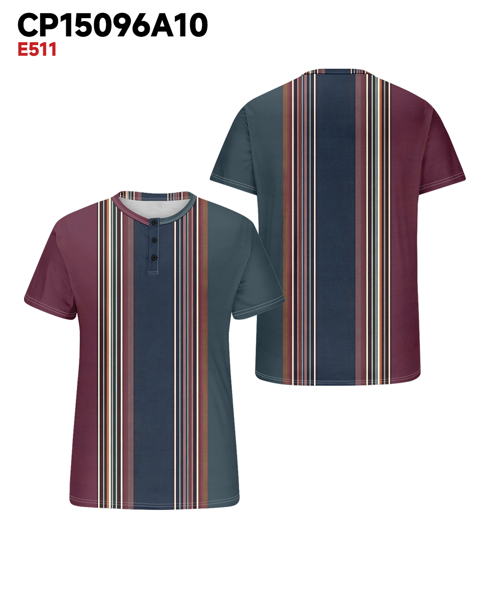 Men's Plus Size Daily Casual Blue Stripe Print Henley Collar Button Short Sleeve T-Shirt