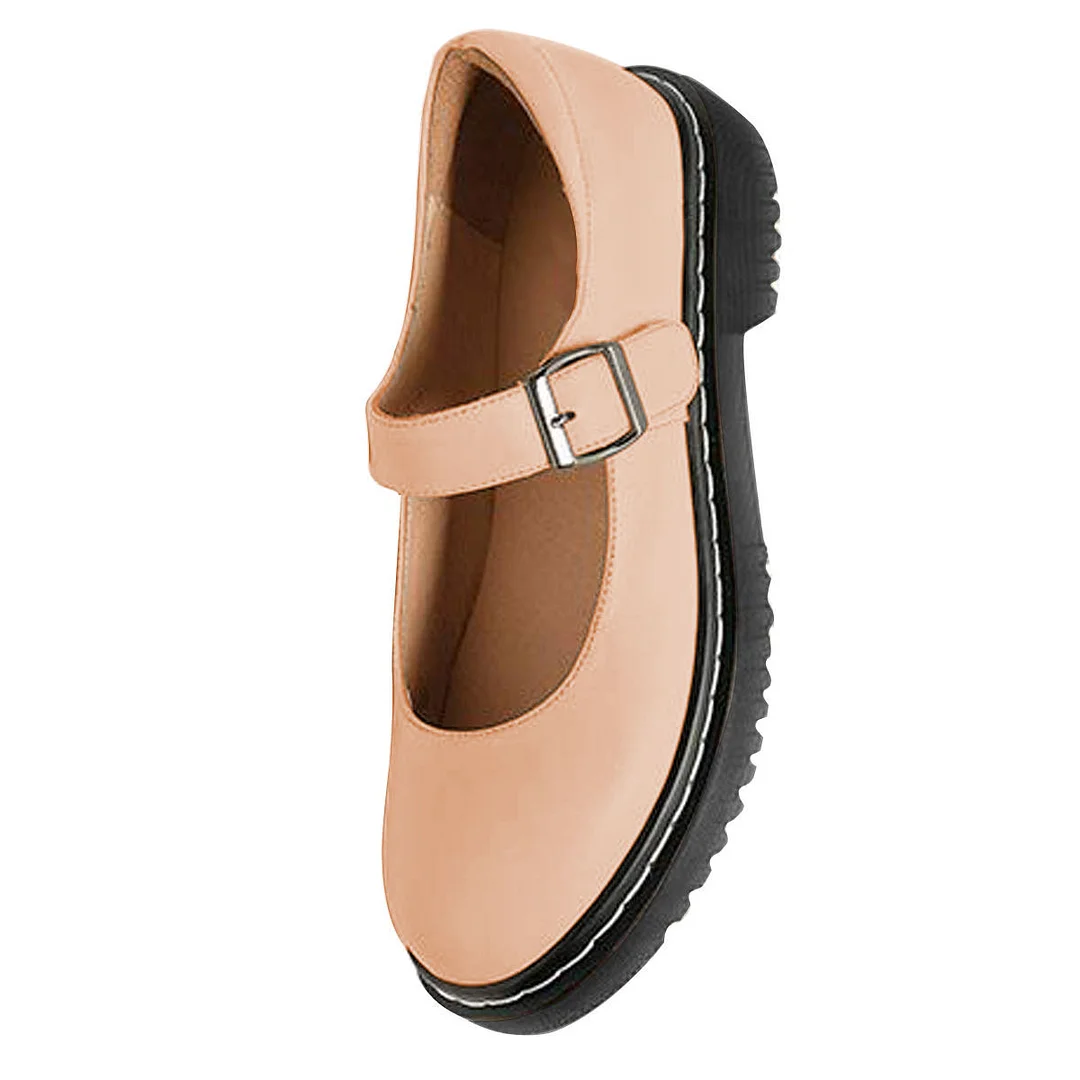 Light Pink Vegan Leather Round Toe Strappy Platform Mary Janes