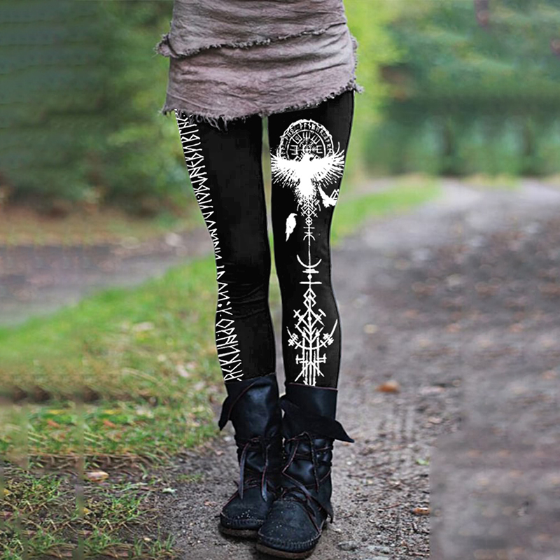 Viking Eagle Print Retro Leggings elevenforest