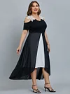 Women's Plus Size Curve Party Dress Color Block V Neck Mesh Half Sleeve Fall Spring Elegant Midi Dress Party Date Dress / Black Dress