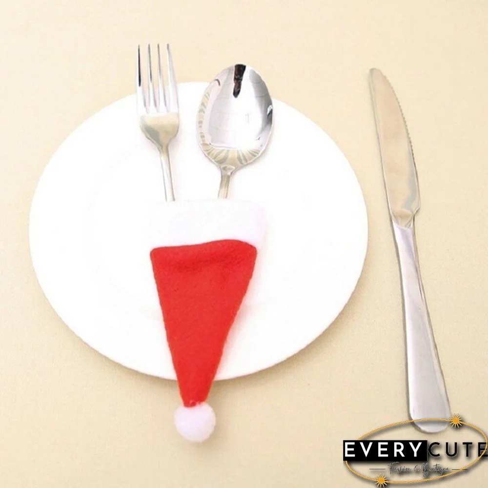 10Pcs/Set Mini Christmas Decoration Santa Hats Knife Fork Silverware Holders For Lollipop Xmas Party Dinner Organizers Decorations Supplies