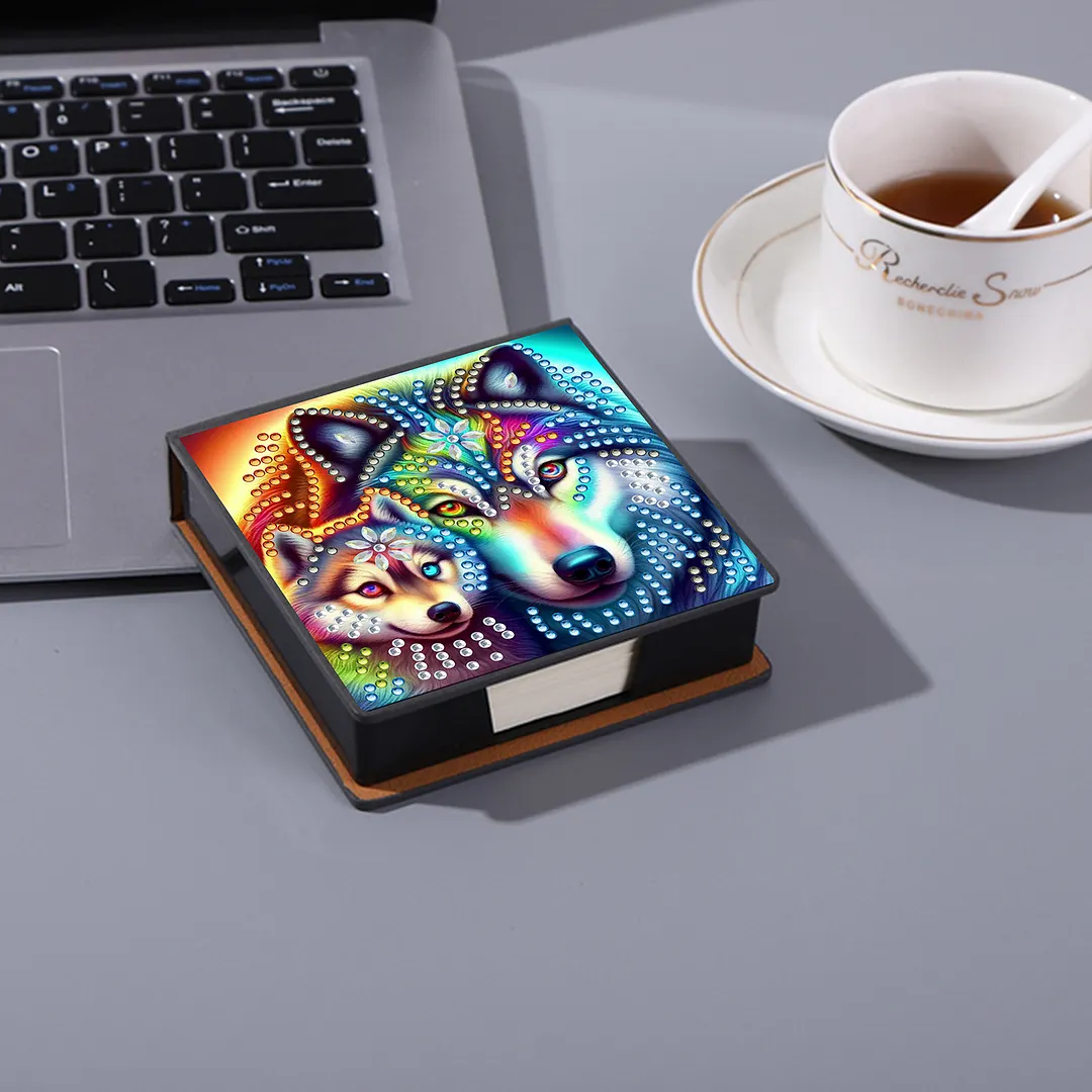 Wolf and Owl PU DIY 5D Diamond Painting Note Box 640 Blank Notepads for Office