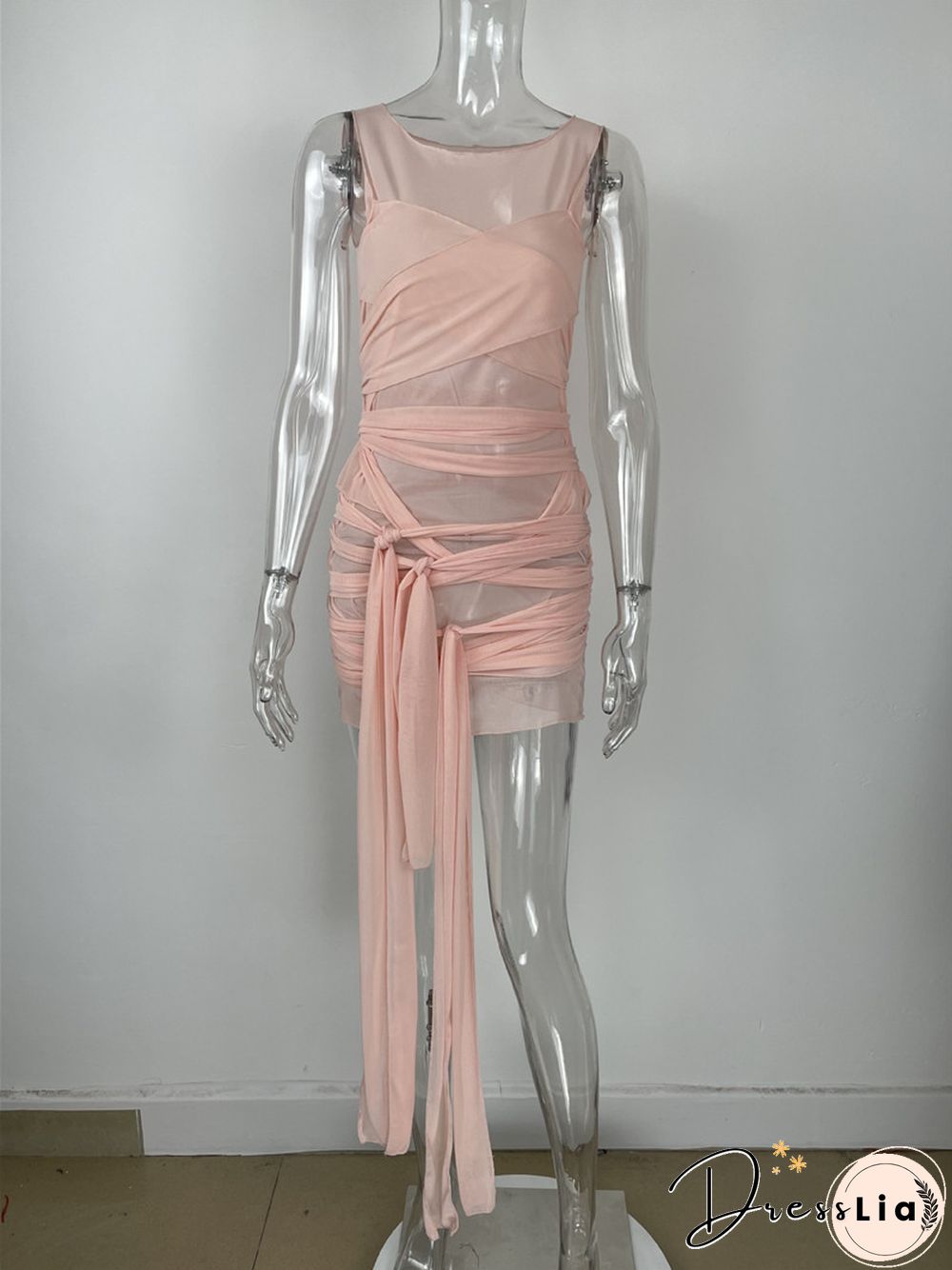 ANJAMANOR Sexy Mesh Bandage Dress Summer ClothesFor Women Birthday Party Club Outfits Bodycon Mini Dresses D12-BI30