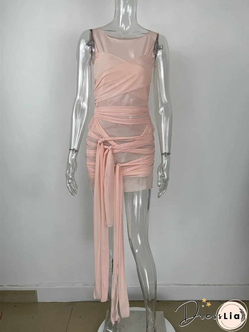 ANJAMANOR Sexy Mesh Bandage Dress Summer ClothesFor Women Birthday Party Club Outfits Bodycon Mini Dresses D12-BI30