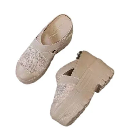 Wongn Wongn Summer New Lace Baotou Half Drag Inside Increased Fashion Ultra High Heel Sandals Women's Shoes