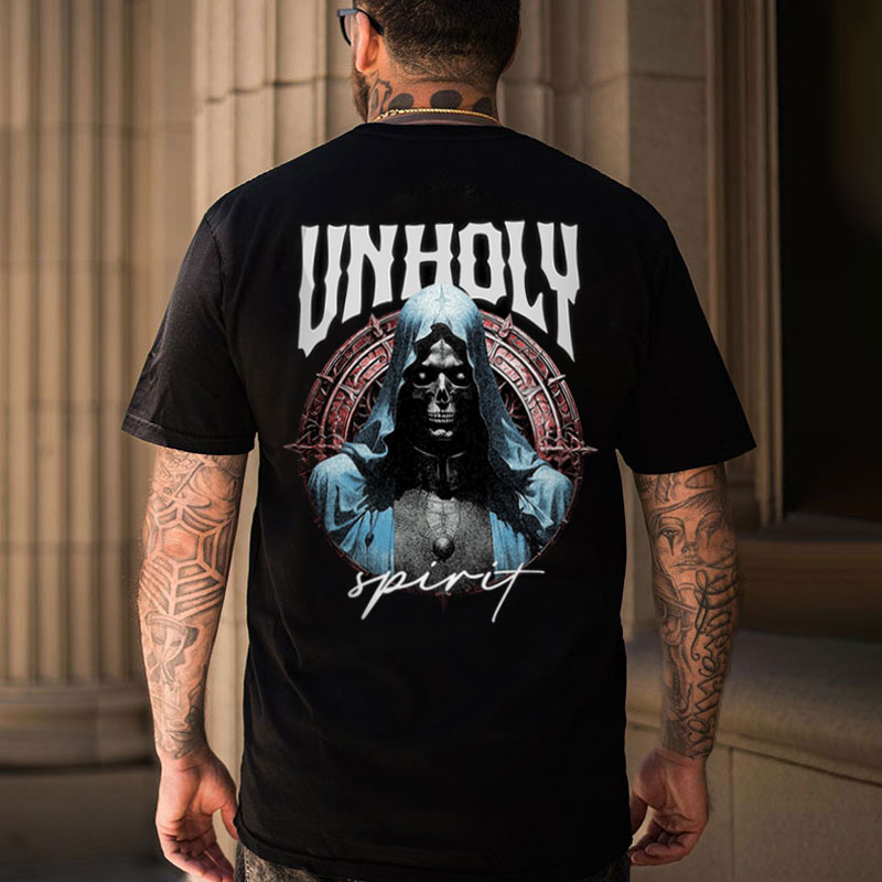 UNHOLY SPIRIT Skeleton Black Print T-Shirt