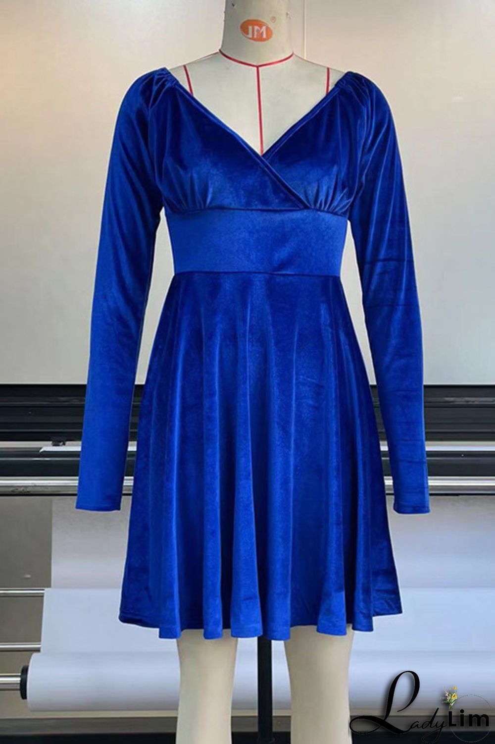 Blue Casual Solid Split Joint V Neck A Line Dresses