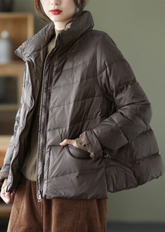 Chic Grey Stand Collar Pockets design Winter Thick Down Coats CK909- Fabulory
