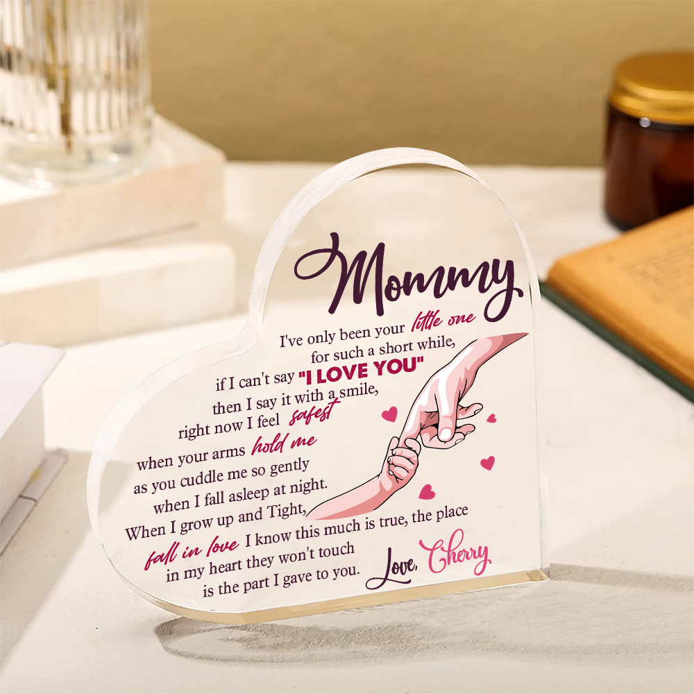 Personalised Name Acrylic Heart Keepsake Holding Hands Ornaments Gifts for Mum/Mom - I Feel Safest When Your Arms Hold Me-Jessemade AU