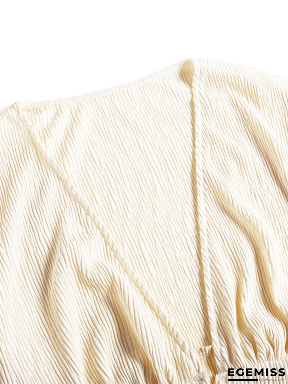 French Retro V-Neck Long Skirt Waist Fold Loose Dress | EGEMISS