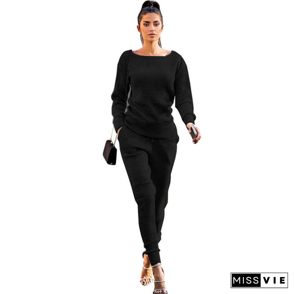 Women's Fashion Casual Two-piece Round Neck Pit Sports Suit