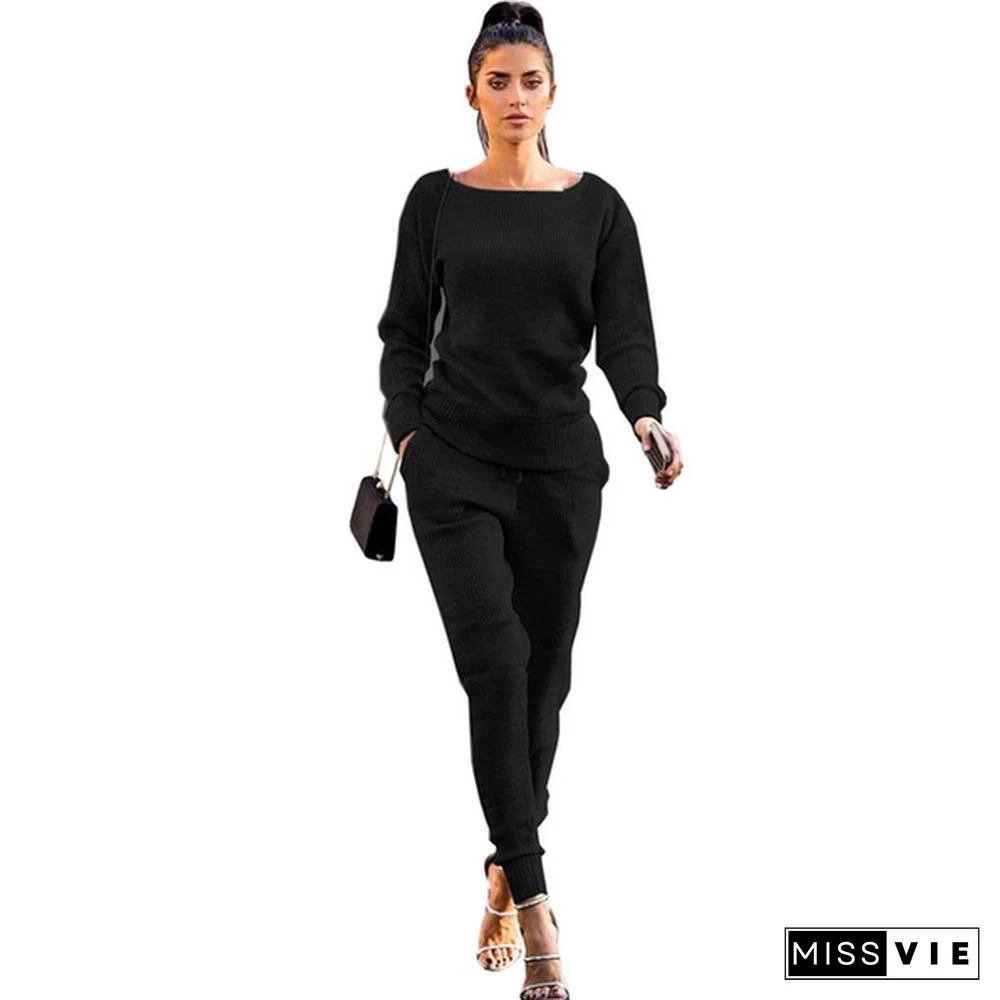 Women's Fashion Casual Two-piece Round Neck Pit Sports Suit