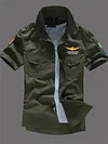 Air Force One Cotton Men's Short Sleeve Shirt Military Green Shirt Embroidered Shirt Men's Half Sleeve-KZyou
